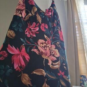 SHEIN Black Floral Dress with Pink and Brown Accents